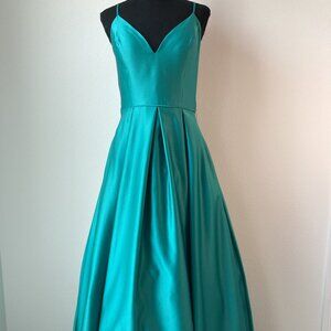 BLONDIE NITES Teal Lace-up Back Lined Spaghetti Strap Dress, Size 9